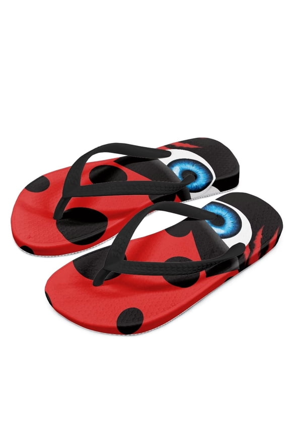 Cartoon Ladybug Print Flip Flops Girls Sandals Boys Unisex Summer Beach Non Slip Little/Big Kid Outdoor & Intdoor Size 3