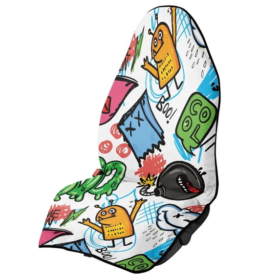 POLERO Cartoon Monster Doodle Waterproof Car Seat Cover, Sweat Proof Terry Cloth Non Slip Cover for Cars SUVs Sedans and Vans