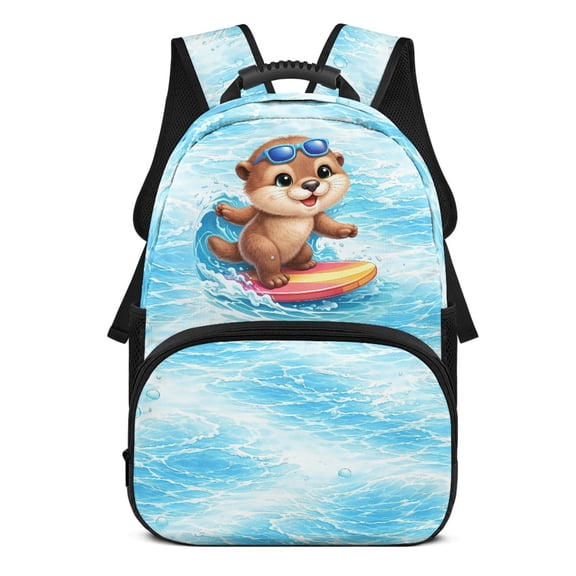 POLERO Cartoon Otter in Splashing Water Print 17 Inch Backpack for Teens, Polyester Lightweight Bookbag for Daypack Outdoor