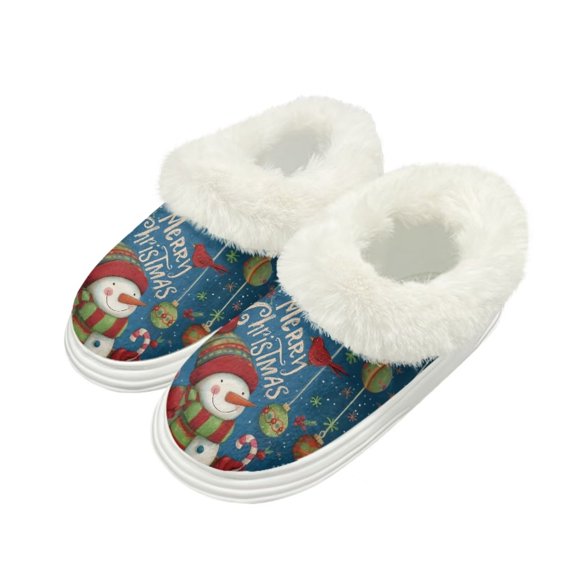 POLERO Cartoon Snowman Print Christmas Slippers for Women with Anti-Skid Thick Sole Memory Foam Fuzzy House Shoes