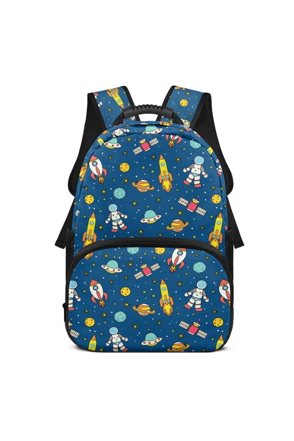 Cartoon Space Astronaut Pattern Side Pockets Backpacks for School Daypack, Side Mesh Pockets School Backpack
