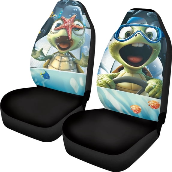 POLERO Cartoon Turtle Decorative Auto Seat Covers for All Season, Polyester High Back Front Seat Cover SUV