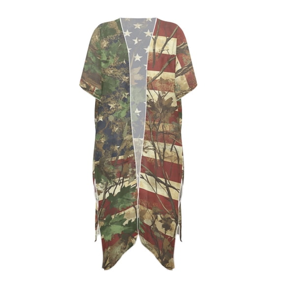 POLERO Casual Bikini Cover Up for Beach Polyester Quick Dry Long Kimono Swimsuit Cover Up Camo USA Flag Print