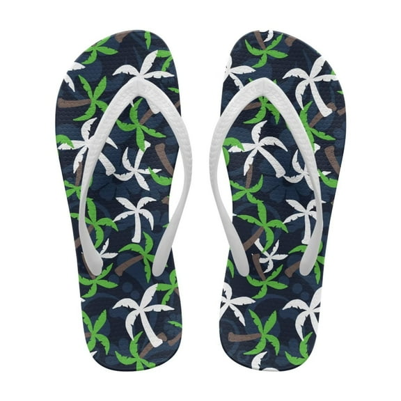 POLERO Casual Flip Flops for Women Green Palm Tree Bathroom Shower Shoes Non-Slip Arch Support Thong Sandals