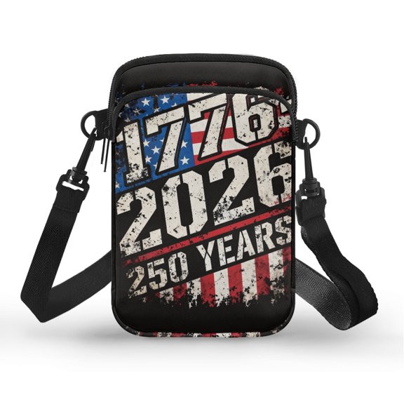 POLERO Casual Shoulder Bags for Travel Daily Commute, Polyester 2 Layer Cell Phone Purse, American Flag Print