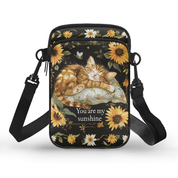 POLERO Cat Sunflower Print Crossbody Phone Bag, Portable with Pockets Crossbody Bag for Running Shop