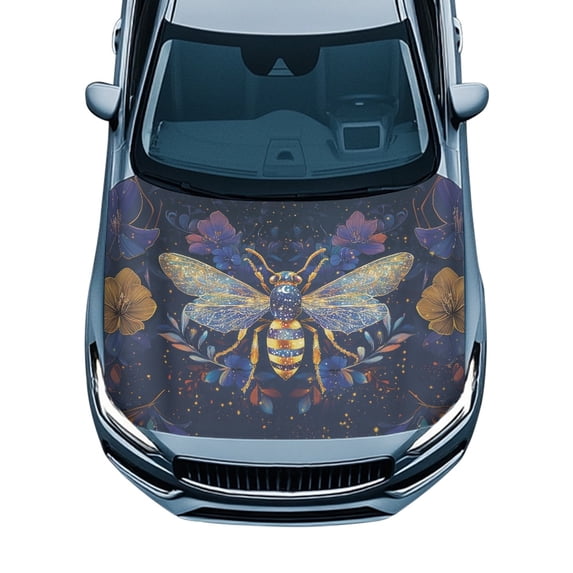 POLERO Celestial Bee Floral Car Hood Covers, Anti-Corrosion Protector 39.37x59.05 in for SUV Van, Easy to Remove Automotive Accessories, All Weather Protection