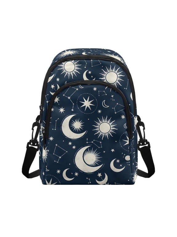 Celestial Moon Star Pattern Crossbody Sling Bag with Adjustable Strap Zipper Crossbody Bag for Travel, Polyester Small Crossbody Wallet