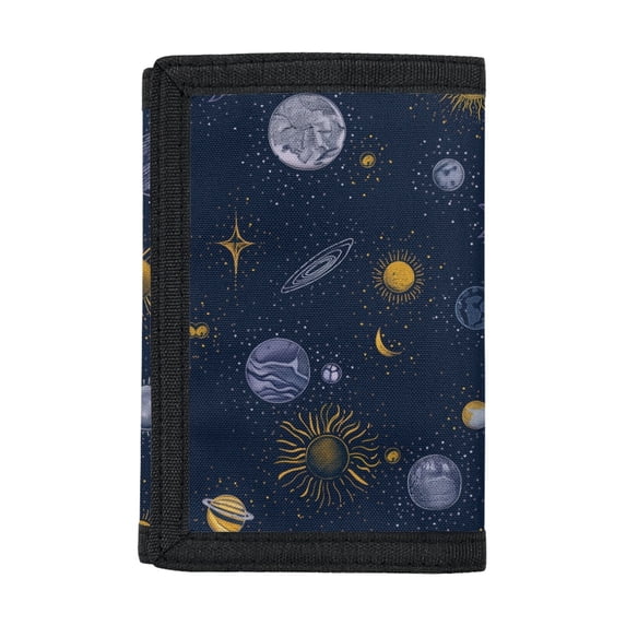 POLERO Celestial Space Pattern Boys Trifold Wallet, Polyester Small Purse for Travel, Lightweight Large Capacity Children's Wallet