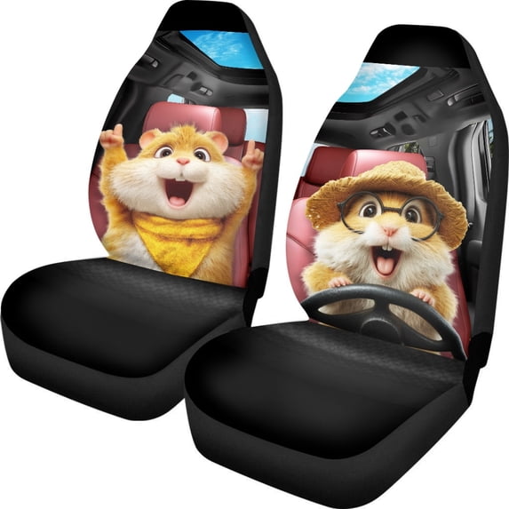 POLERO Cheerful Hamster Polyester Front Seat Cover Soft, Elastic Car Seat Covers for Women, Full Set of 2 Vehicle Seat Covers