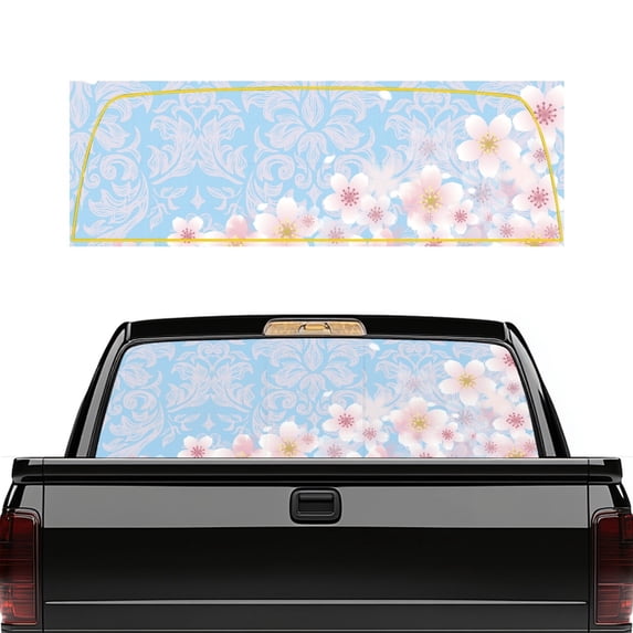 POLERO Cherry Blossom Print Car Rear Windshield Sunshade 66.9 x 22.4 Inch Truck Back Window Decal for Most Pickup Truck, Vinyl Perforated Pickup Truck Rear Window Decal