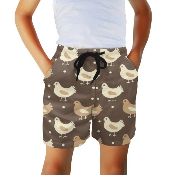 POLERO Chick Pattern Boys Swim Trunks, Comfortable Boys All Occasion Summer Board Shorts Bed Sheet Non Stretch Soft and Light Beach Shorts