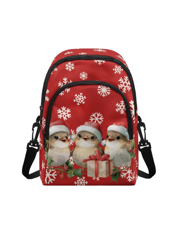 Christmas Birds With Snowflake Crossbody Bag with Multi Pockets Zipper Small Crossbody Wallet for Travel, Polyester Sling Bag