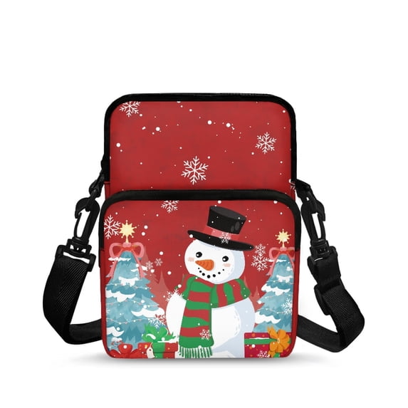 POLERO Christmas Cross Body Bags Snowman Theme 2 Zippers Crossbody Wallet for Travel, Stretch Polyester with Compartments Cell Phone Pouch