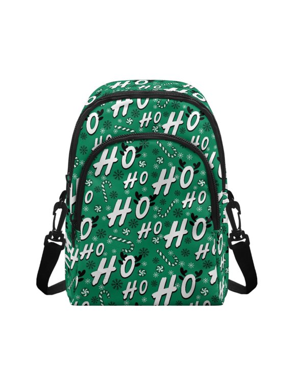 Christmas Ho Ho Decoration Sling Bag with Multiple Pockets Mini Small Crossbody Wallet for Travel, Polyester Small Sling Backpack