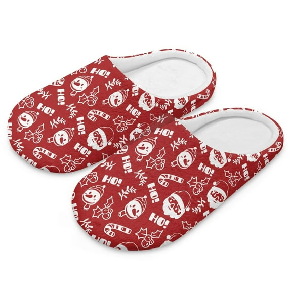 POLERO Christmas House Slippers for Woman Comfortable Arch Support Indoor Slippers Closed Toe Soft Bedroom Shoes Red Christmas Print