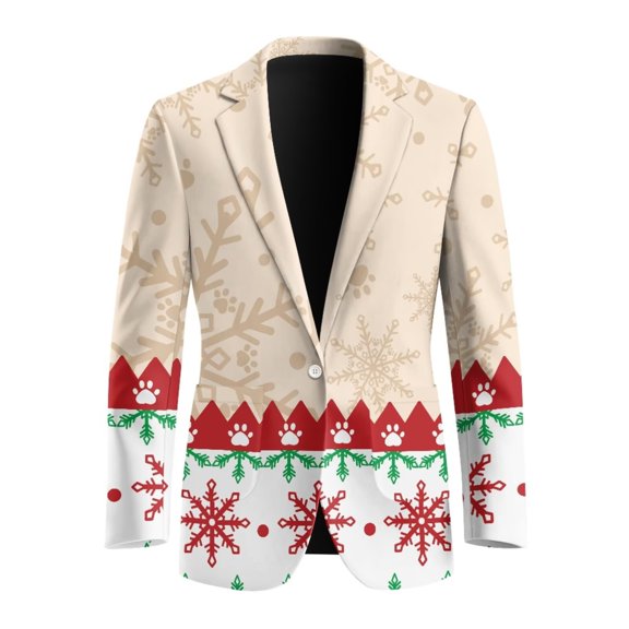 POLERO Christmas Snowflake Men's Sport Coats Casual Wedding Blazer Jacket Slim Fit Lightweight One Button Suit Jacket with Pockets