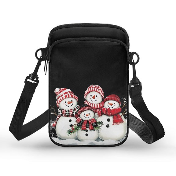 POLERO Christmas Snowman Print with Adjustable Strap Mini Purse for Running Outdoor, 2 Layer Casual Mini Money Bag Pouch