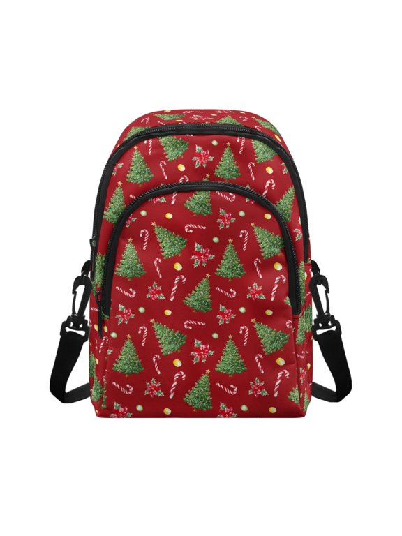 Christmas Tree Print Multiple Pockets Sling Bag for Casual Shopping Travel, Polyester Lightweight Crossbody Bag