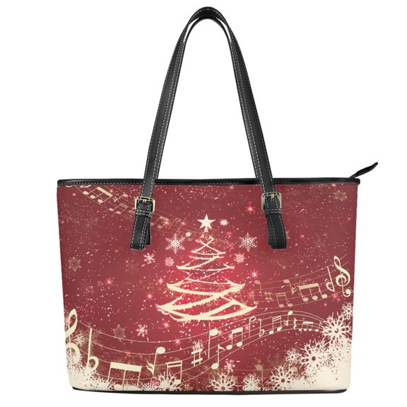 POLERO Christmas tree Purse Tote Bags, PU Leather Saddle Handbag for Travel, Large Capacity Waterproof Top Handle Satchel Bag