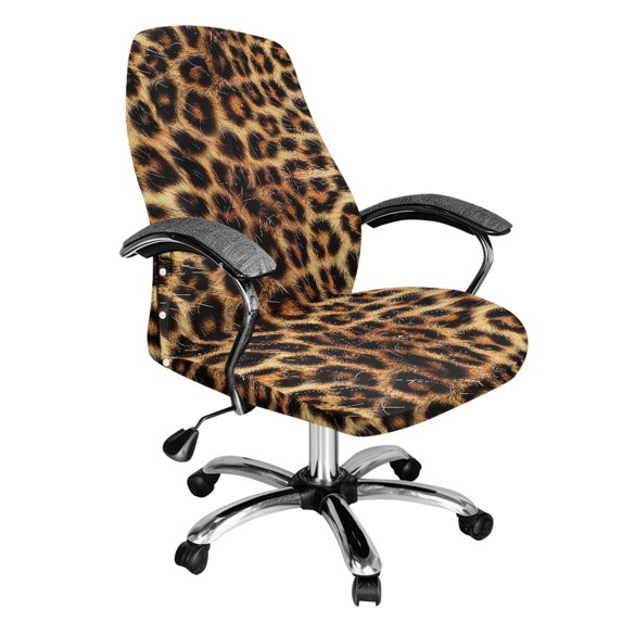 POLERO Classic Brown Leopard Print Elastic Cloth Office Swivel Chair Protector Cover with Stretch All-in-One High Back Chair Slipcover for Home Office Workspace