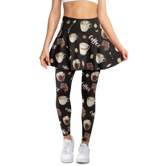 POLERO Coffee Chocolate Black Yoga Pants Skirt for Women Slim Fit Skirted with Leggings for Women Workout Sports Athletic Tennis Legging Yoga Skirts Running Pant Trouser with Pockets