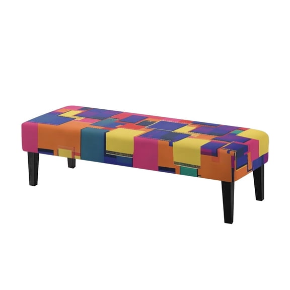 POLERO Color Block Print Bench Covers Slipcover Home Decorations Stretch Bench Cushion Cover with Elastic Band Rectangle Chair Cover for Home Patio, Living Room