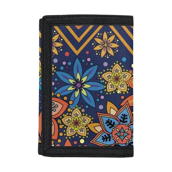 POLERO Colorful Floral Geometric Children's Wallet, Polyester Toddler Wallets for Travel, Waterproof Easy Access Kids Trifold Wallet