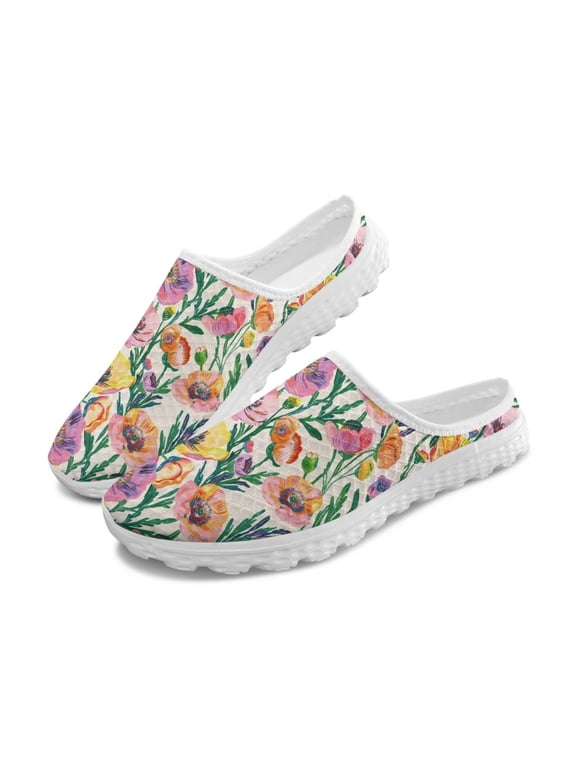 Colorful Flowers Womens Shoes Mule Sneakers Slip on Clog Comfortable Fashion Walking Lightweight Sport Mesh House