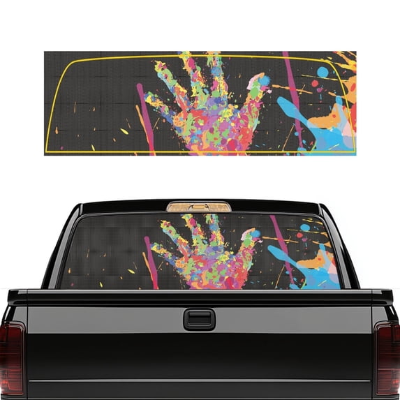 POLERO Colorful Handprint Splatter Rear Window Decals for Trucks, 66.9" x 22.4" Vinyl Back Window Decal, Waterproof Fit Most Pickup Trucks for Personalized Art