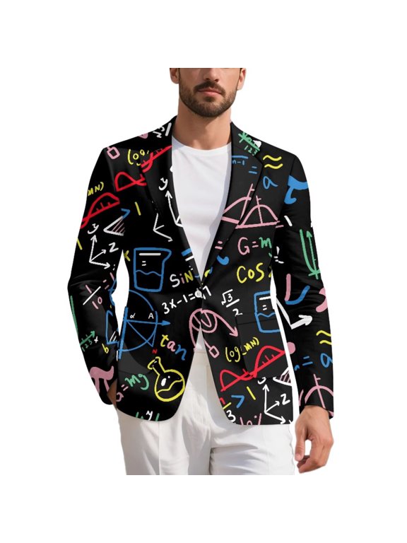 Colorful Math Print Mens Sport Coat Dress Suit Blazer Jacket One Button Lightweight Casual Business Blazer for Teacher
