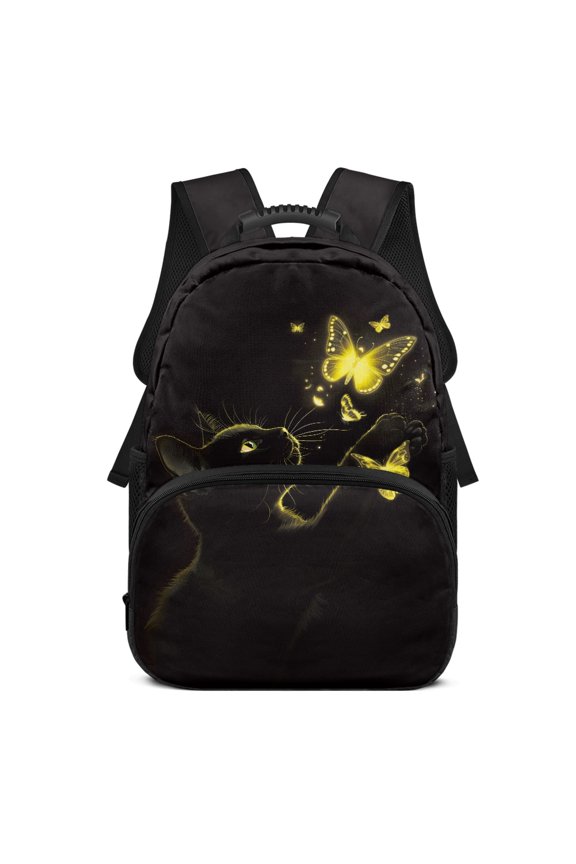 Comfortable School Backpack for Travel Hiking, Polyester Lightweight Travel Backpacks, Cat and Butterfly Pattern