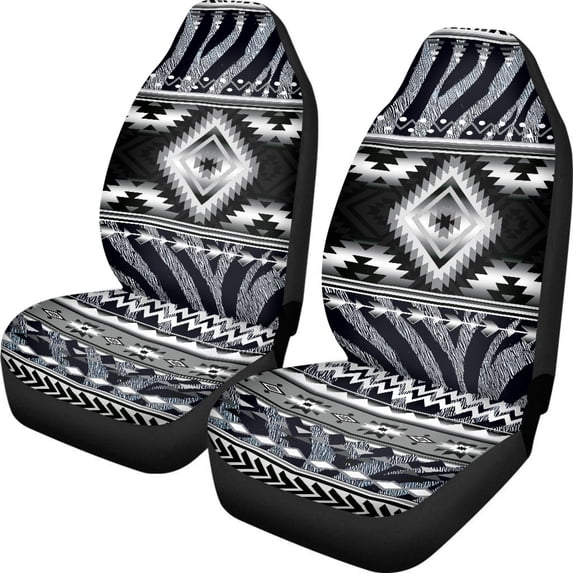 POLERO Comfortable Vehicle Seat Covers for SUV, Decorative Breathable Front Seat Cover Polyester Fabric Set of 2, Monochrome Geometric Pattern