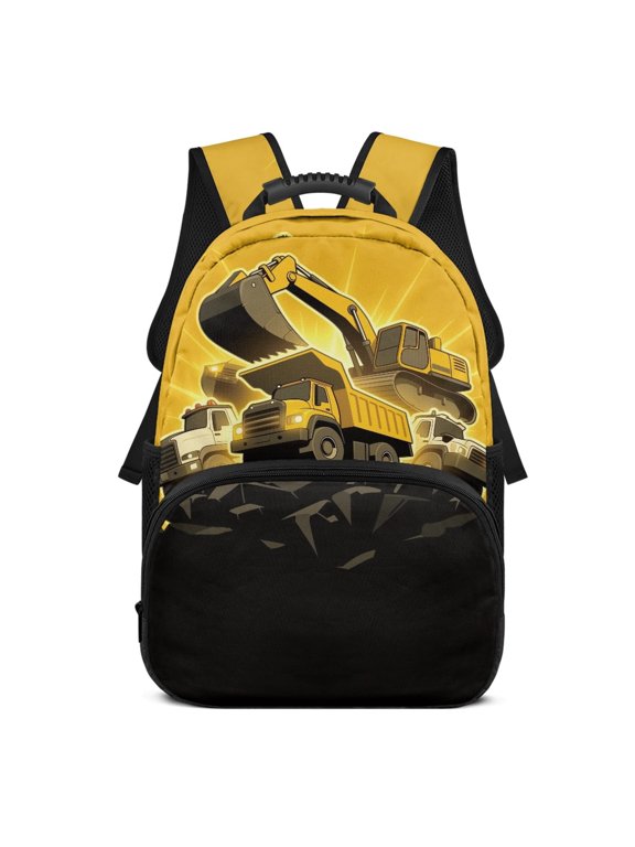 Construction Vehicles Print Adjustable Shoulder Strap Backpack for Travel School, Padded Straps Adjustable Strap Polyester Bag