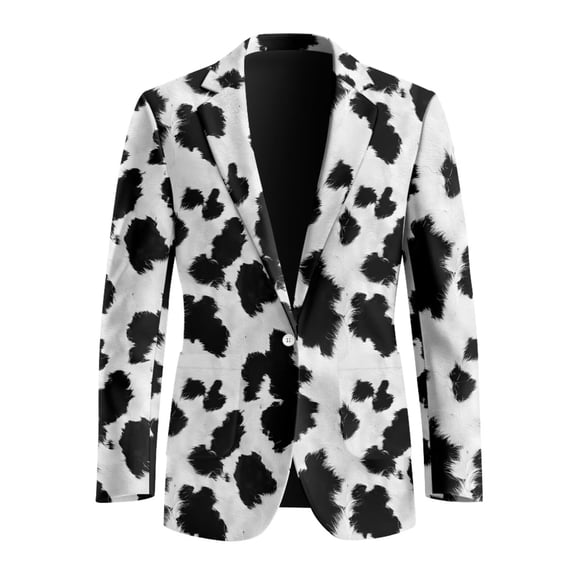 POLERO Cow Print Open Front Jacket for Men Casual Sport Coats with Pockets Regular Fit One Button Suit Jacket Notched Lapel,S