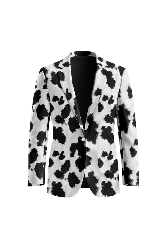Cow Print Open Front Jacket for Men Casual Sport Coats with Pockets Regular Fit One Button Suit Jacket Notched Lapel,S