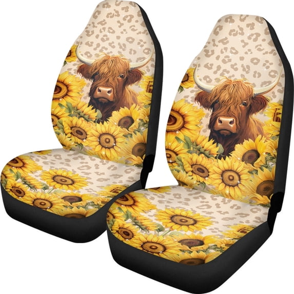 POLERO Cow Sunflower Car Seat Covers for Men, 2 Pack Vehicle Seat Protector Car Covers Easy Install Waterproof Front Seat Cover