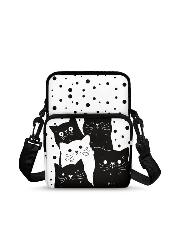 Crossbody Bags Cartoon Cat Print Lightweight Crossbody Purse for Hiking, Stretch Polyester with Compartments Sling Shoulder Bags
