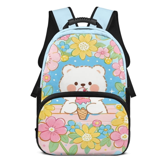 POLERO Cute Bear Ice Cream Print 17 Inches Backpack for Boys, Polyester Large Capacity Lightweight School Backpack for Camping