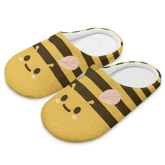 POLERO Cute Bee Print Slippers for Women Memory Foam House Bedroom Soft Closed Toe Indoor Slippers Trendy Gift for Womens Anti-Skid Sole, Size 4.5-5.5