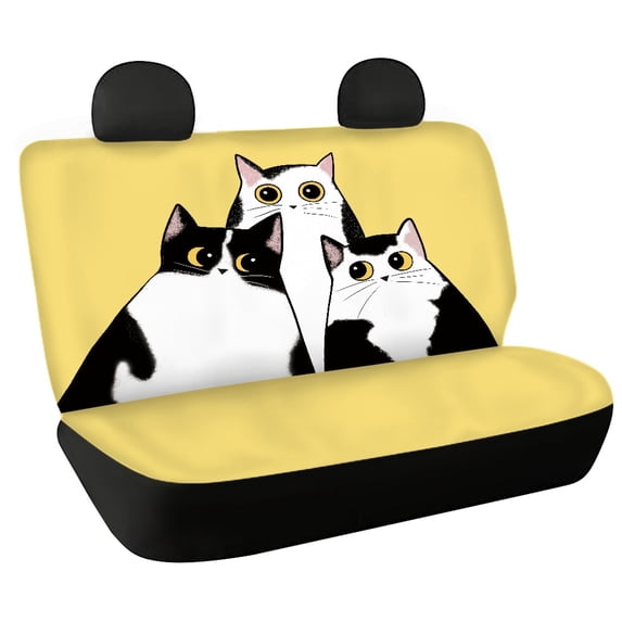 POLERO Cute Black White Cats Rear Bench Seat Covers, 2 Piece Non-Slip Waterproof Back Seat Covers for SUV, Truck and Van
