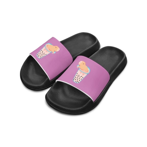 POLERO Cute Capybara Bubble Tea Kids Slide Sandals - Lightweight Non-Slip EVA Slides for Beach, Pool & Indoor Use - Summer Essentials for Boys & Girls