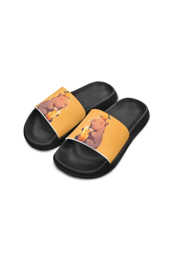 Cute Cartoon Capybara Boba Tea Kids Slide Sandals - Non-Slip EVA Summer Slides for Beach, Pool & Indoor Use