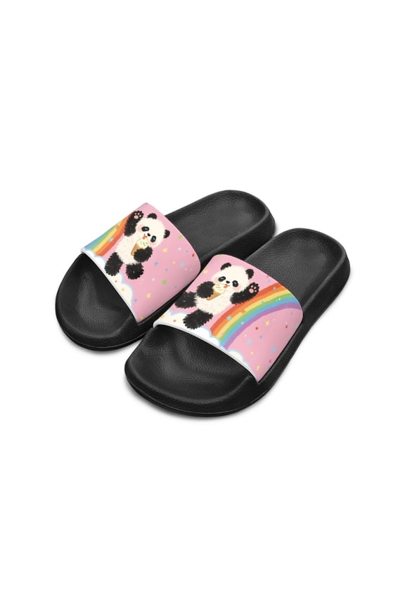 Cute Cartoon Panda Rainbow Kids Slide Sandals - Non-Slip Soft EVA Summer Slides for Beach Pool & Indoor Daily Wear
