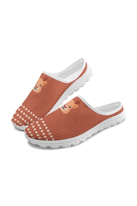 Cute Cartoon Reindeer Mesh Slip On Clogs - Breathable Lightweight Summer Casual Shoes - Unisex Comfort Holiday Gift