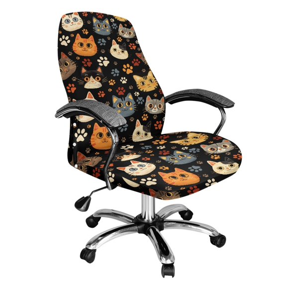 POLERO Cute Cat Head Print Easy to Install One Piece Office Computer Chair Covers, Washable Elastic Cloth Office Chair Cover for Commercial Office Space