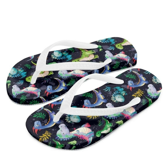 POLERO Cute Dinosaur Floral Print Flip Flops Girls Sandals Boys Unisex Summer Beach Non Slip Little/Big Kid Outdoor & Intdoor Size 3