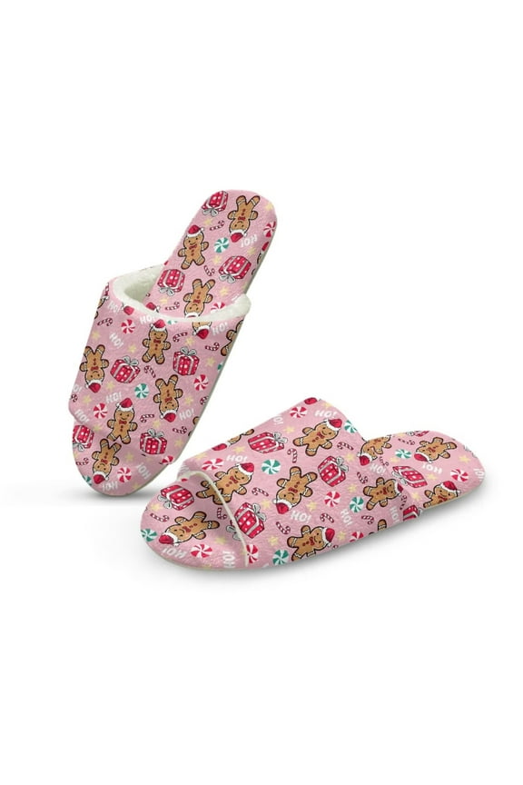 Cute Gingerbread Man Print Indoor Slippers for Women Lightweight House Bedroom Open Toe Slide Slipper Shoes Comfy Christmas Gift Slippers, Size 9-10