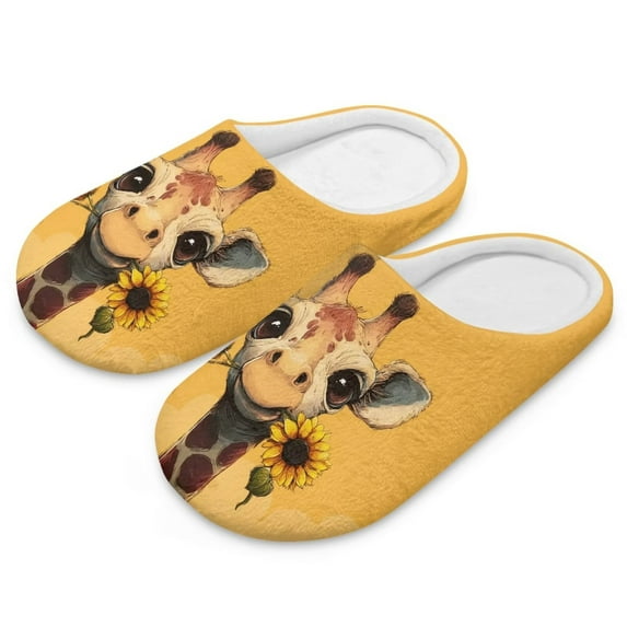 POLERO Cute Giraffe Print Slippers for Women Memory Foam House Bedroom Closed Toe Indoor Slipper Shoes Comfy Trendy Gift Slippers, Size 6-7