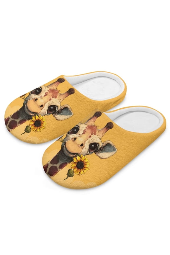 Cute Giraffe Print Slippers for Women Memory Foam House Bedroom Closed Toe Indoor Slipper Shoes Comfy Trendy Gift Slippers, Size 7.5-8.5